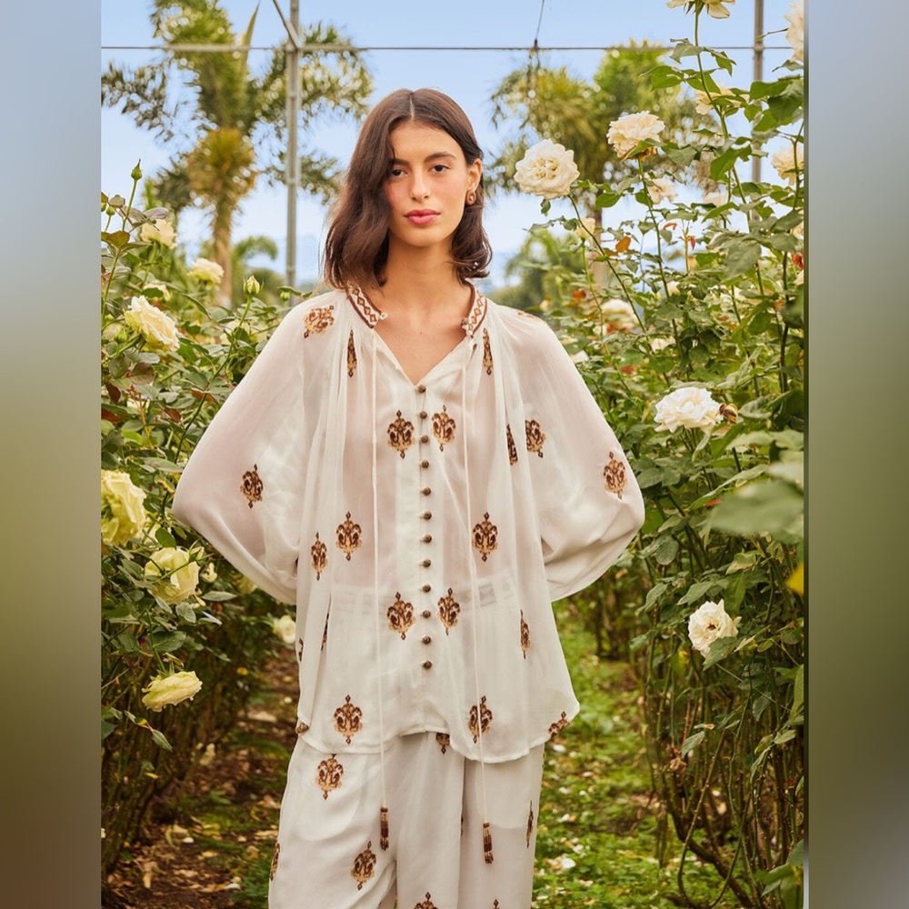 Farm Rio Off-White Long Sleeve Blouse